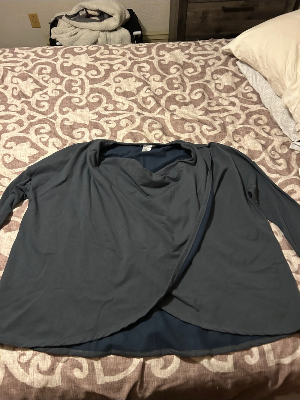 K Jordan Draped Scoop Neck Long Sleeve Top - Charcoal Gray